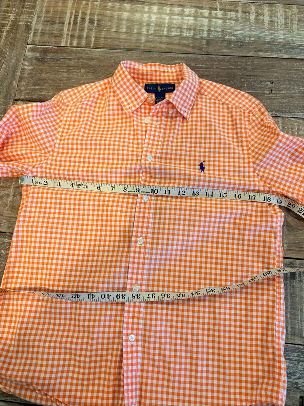 Ralph Lauren Boys Orange Gingham Button Down Shirt L 14-16 Long Sleeve